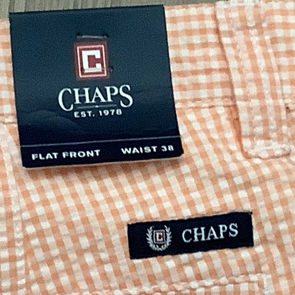 Chaps Mens Textured Plaid Shorts Size 38 Pockets Orange Flat Front - 8” Inseam - Picture 11 of 12